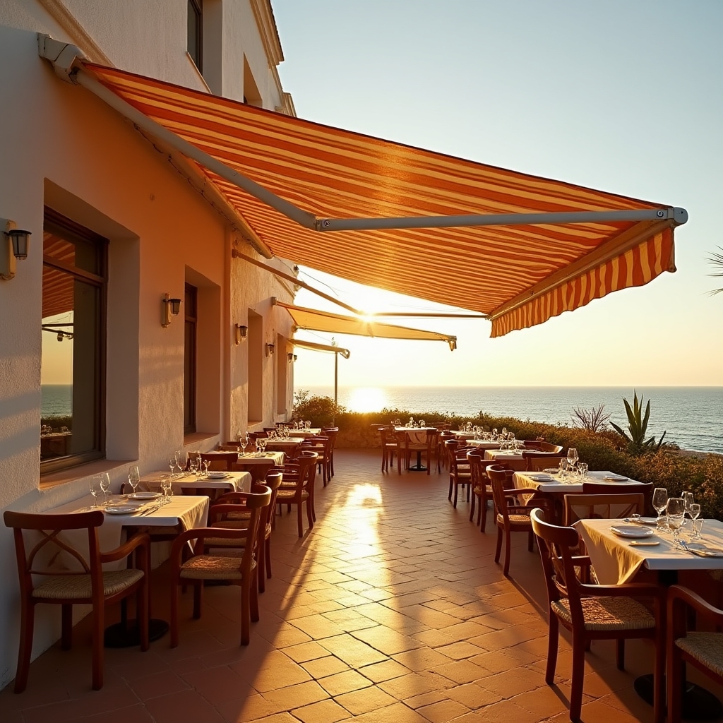 Terasă restaurant cu copertină montată pe litoralul românesc